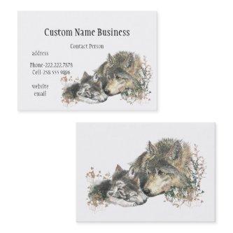 Watercolor Mother or Father Wolf with Cubs