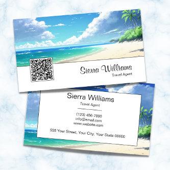 Watercolor Ocean QR Code Tropical Travel White