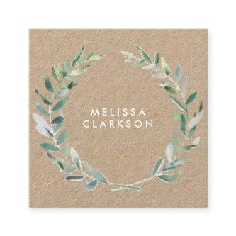 Watercolor olive branch rustic kraft professional square