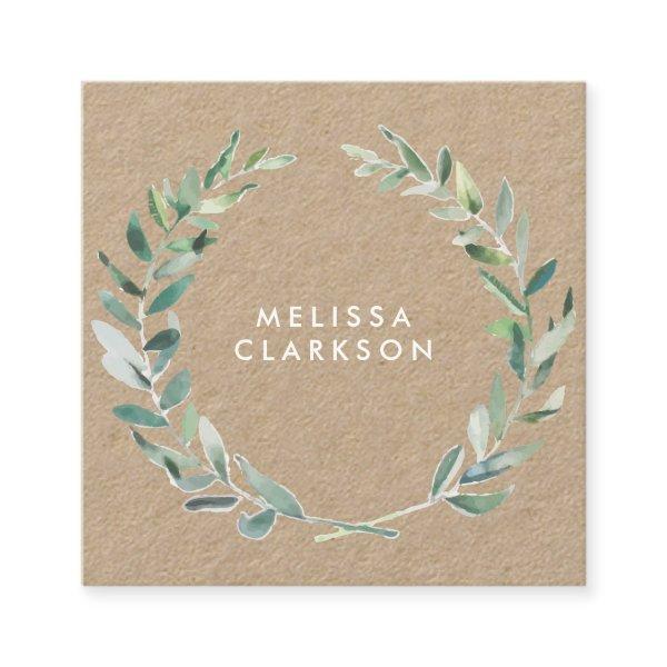 Watercolor olive branch rustic kraft professional square