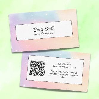 Watercolor Pastel QR Code Mom White Calling Card