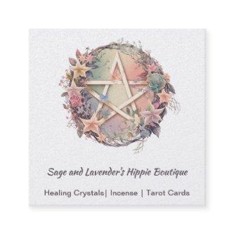 Watercolor Pentagram and Flowers Square Business C Square