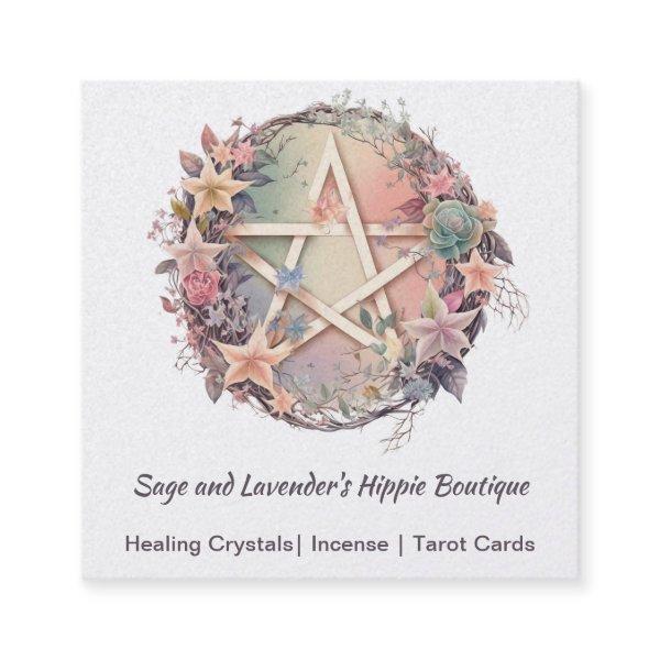 Watercolor Pentagram and Flowers Square