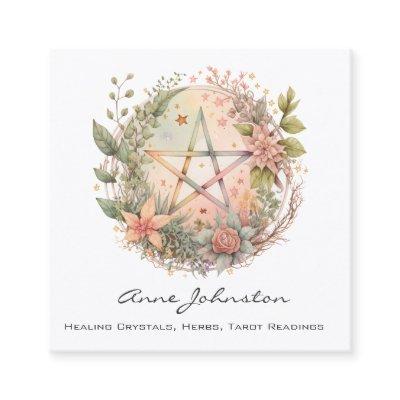 Watercolor Pentagram and Flowers Square