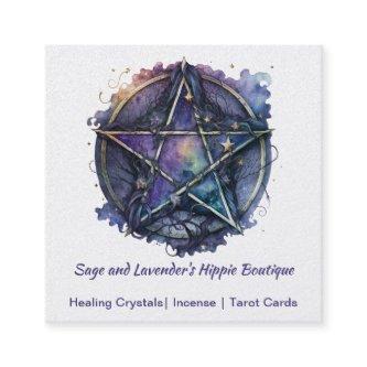 Watercolor Pentagram Occult Shop Dark Purples  Square