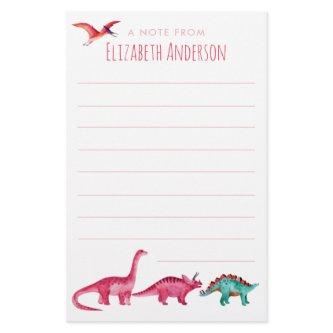 Watercolor Pink Dinosaur  Stationery