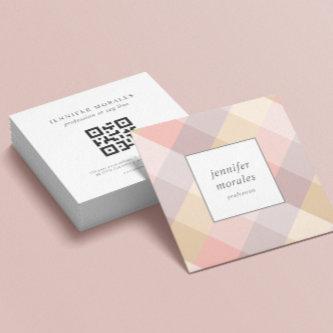 Watercolor Plaid Mauve Gray Pink Cream Yellow QR  Square