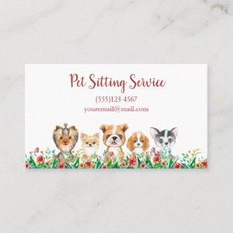 Watercolor Puppy Dog Pet Sitting Grooming Service