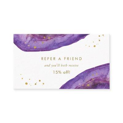 Watercolor Purple and Faux Gold Geode Referral Card