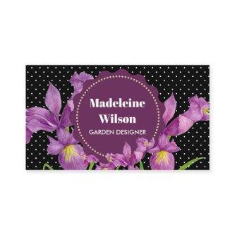 Watercolor Purple Iris Black White Polka Dots Busi