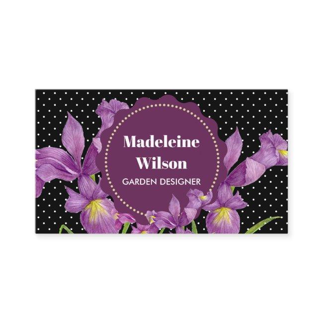 Watercolor Purple Iris Black White Polka Dots Busi