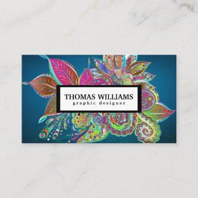 Watercolor red blue floral paisley pattern