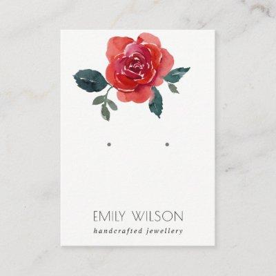 WATERCOLOR RED GREEN ROSE FLORAL EARRING DISPLAY
