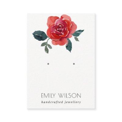 WATERCOLOR RED GREEN ROSE FLORAL EARRING DISPLAY