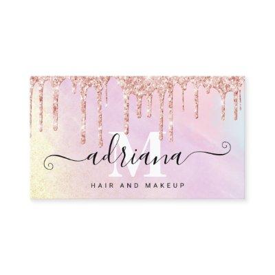 Watercolor rose gold glitter drips hair and makeup