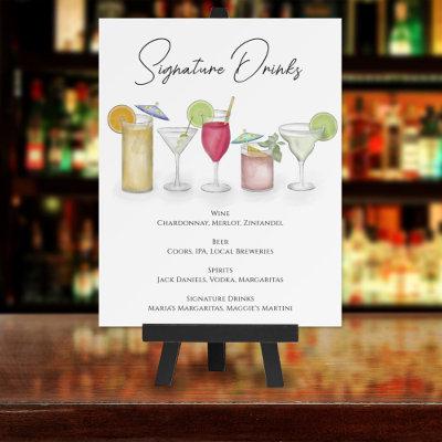 Watercolor Signature Cocktail Drinks Whimsical  Foam Board