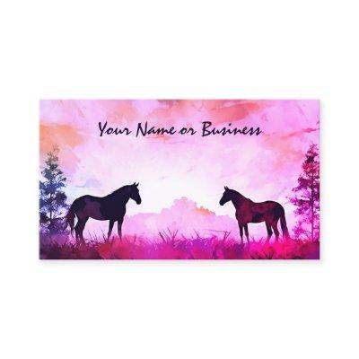 Watercolor Silhouette Horses in Field