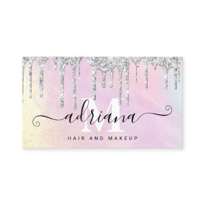 Watercolor silver glitter drips hair and makeup