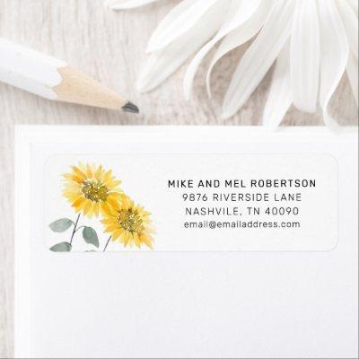 Watercolor Sunflower Botanical Return Address Label