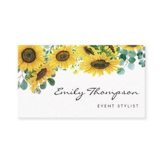 Watercolor Sunflowers and Eucalyptus Leaves Script