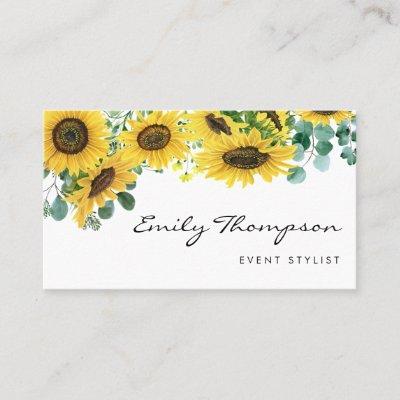 Watercolor Sunflowers and Eucalyptus Leaves Script