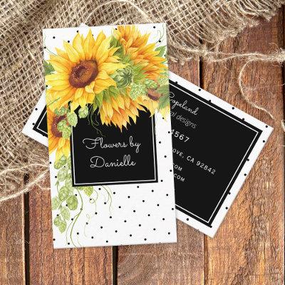 Watercolor Sunflowers Bouquet and Polka Dots