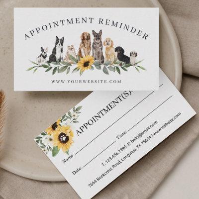 Watercolor Sunflowers Dog Breeds Animal Pet Care Appointment Card