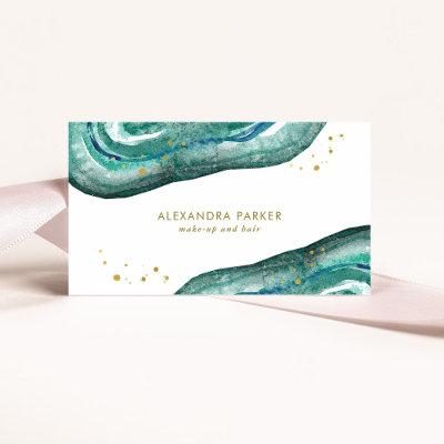 Watercolor Teal and Faux Gold Geode