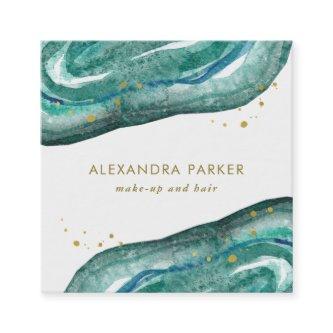 Watercolor Teal and Faux Gold Geode | Square Square