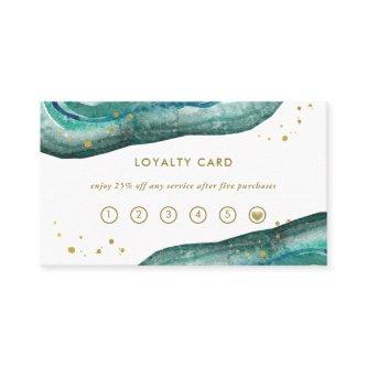 Watercolor Teal and Gold Geode Loyalty Card