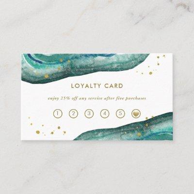 Watercolor Teal and Gold Geode Loyalty Card