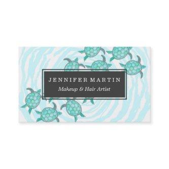 Watercolor Teal Sea Turtles on Swirly Stripes