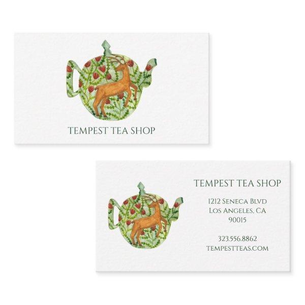 Watercolor Teapot Deer Floral Tea Shop Cafe Classy