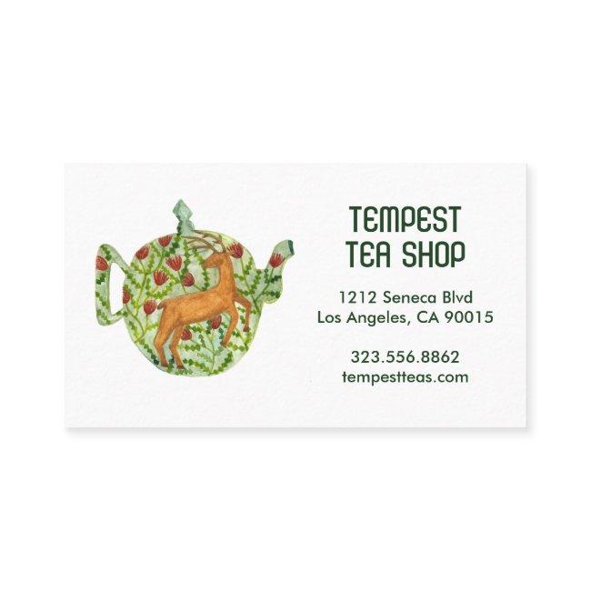 Watercolor Teapot Deer Floral Tea Shop Cafe Herbal