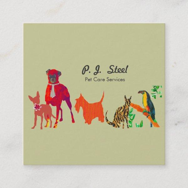 Watercolor Trendy Cute Animal Pets  Dogs Cats Square