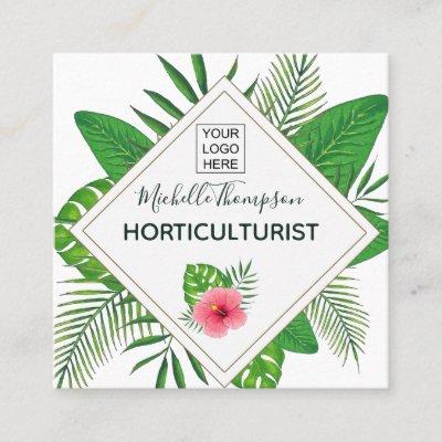 Watercolor tropical foliage personalized square