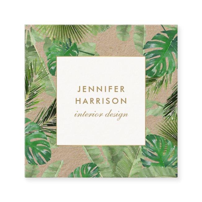 Watercolor Tropical Leaves Pattern Kraft Square