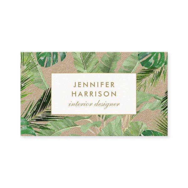 Watercolor Tropical Leaves Pattern on Kraft