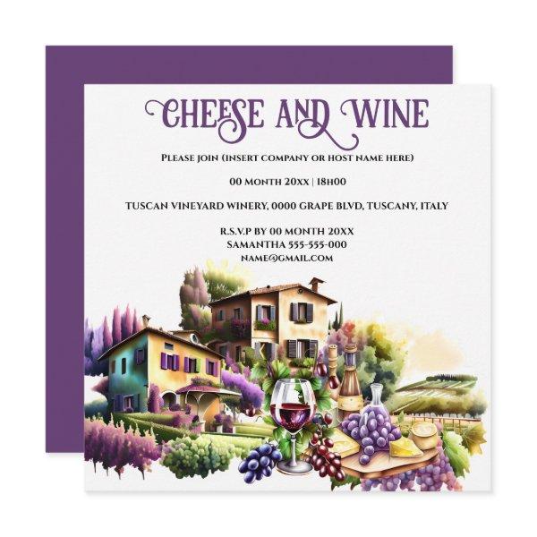 Watercolor Tuscan villa cheese wine vineyard vine Invitation