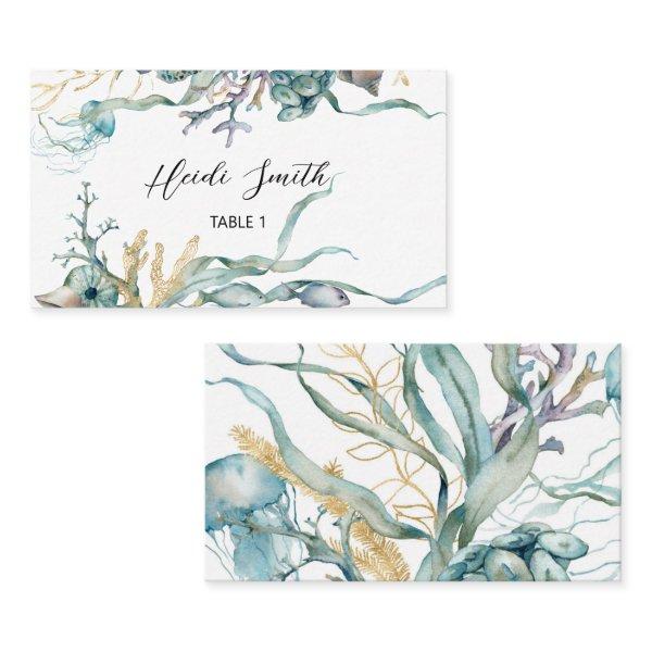Watercolor Under the Sea Jellyfish Flat Table Card