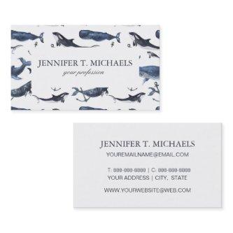 Watercolor Whale & Anchor Pattern