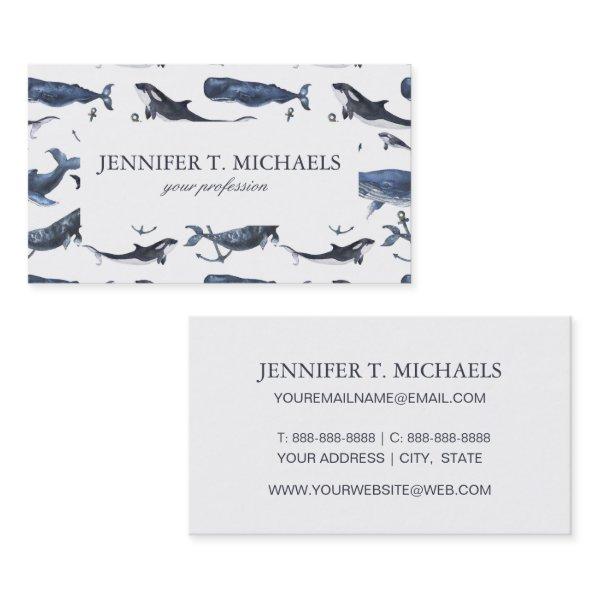 Watercolor Whale & Anchor Pattern
