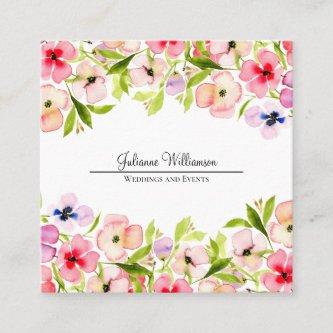 Watercolor Wildflowers and Pansies Pretty Feminine Square