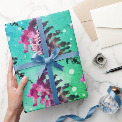 Watercolor Winter Christmas Forest Deers Animals W Wrapping Paper