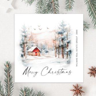 Watercolor Winter Christmas Landscape Corporate Holiday Card