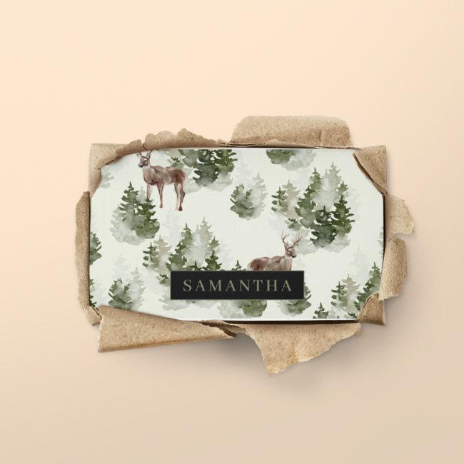 Watercolor Winter Forest Seamless Pattern