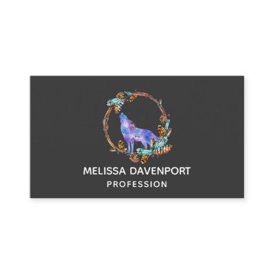 Watercolor Wolf Howling in a Boho Style Wreath Bus