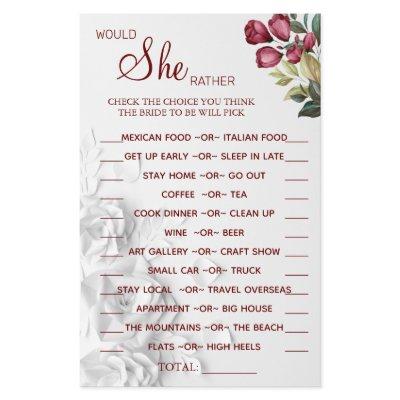 Watercolor Would She Rather shower game card Flyer