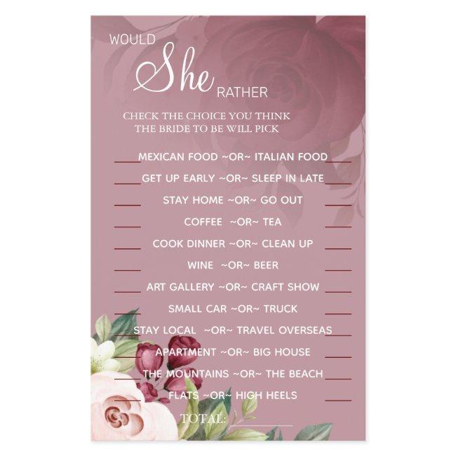 Watercolor Would She Rather shower game card Flyer