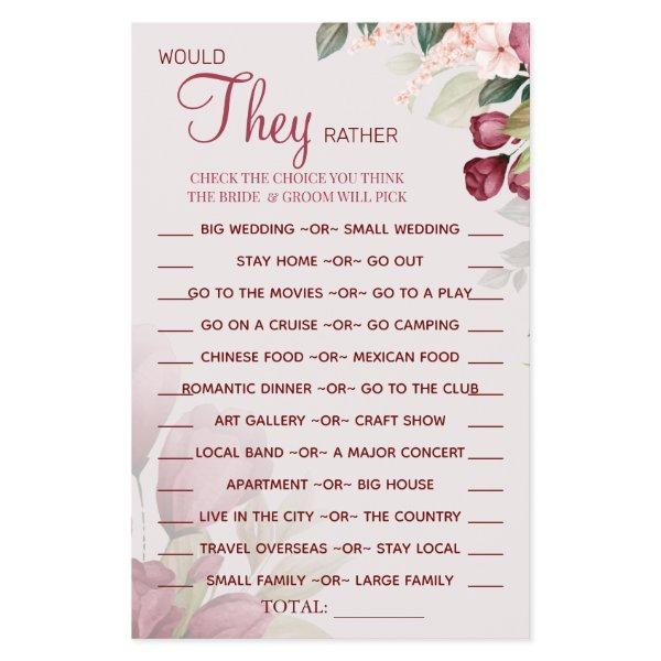 Watercolor  Would They Rather shower game card Flyer